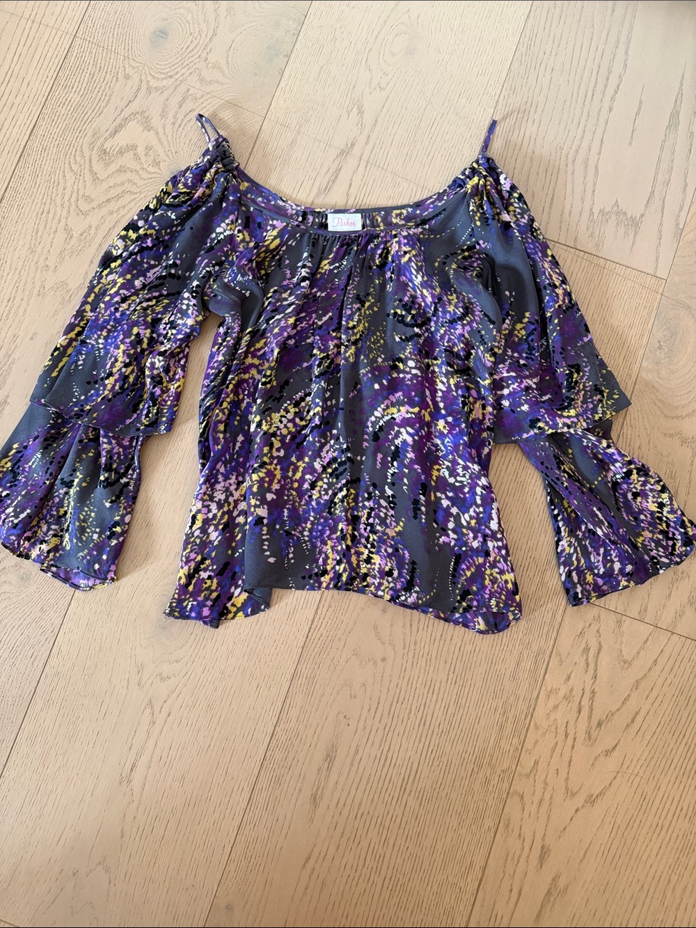 Parker abstract cold shoulder silk blouse